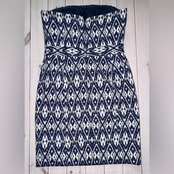 Banana Republic Blue & White Strapless Sheath Dress Size 16 Lined Formal Dressy - Picture 2 of 12